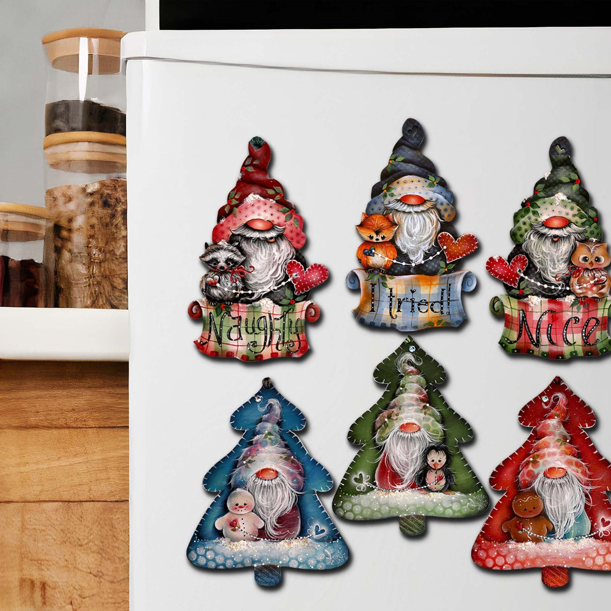 Christmas Gnomes Decorative Wooden Magnets Set of 6 by Jamie Mills-Price - Christmas Decor - 8090049G-S6-MP