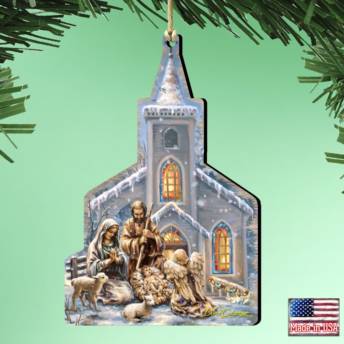 Nativity Chapel Wooden Ornaments by Gelsinger - Nativity Holiday Decor - 8121016-1606