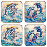 Dolphins Wooden Cork Coasters Gift Set of 4 by G. Debrekht - Coastal Holiday Decor  - 8199450-3C-S4