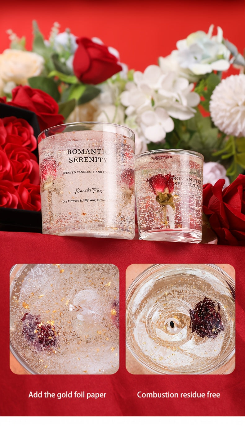 Bougie parfumée à la gelée de rose pour aromathérapie, ambiance romantique - Idéale pour les anniversaires, la Saint-Valentin, les anniversaires de mariage, Thanksgiving, Noël - 1 pièce, cire de soja dans un pot en verre