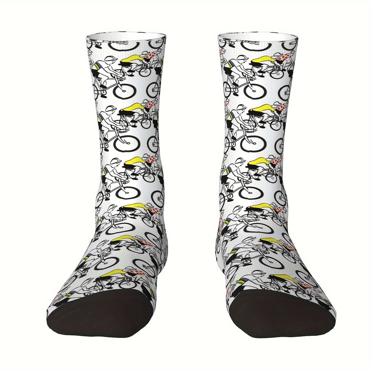 1 Pair of Vibrant Geometric-Patterned Mens Crew Socks - Breathable, Comfy, Casual, Unisex for Outdoor Wearing All Seasons - Soft Polyester Knit Fabric, Novelty Design for Fashion-Forward Guys