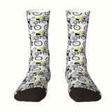 1 Pair of Vibrant Geometric-Patterned Mens Crew Socks - Breathable, Comfy, Casual, Unisex for Outdoor Wearing All Seasons - Soft Polyester Knit Fabric, Novelty Design for Fashion-Forward Guys