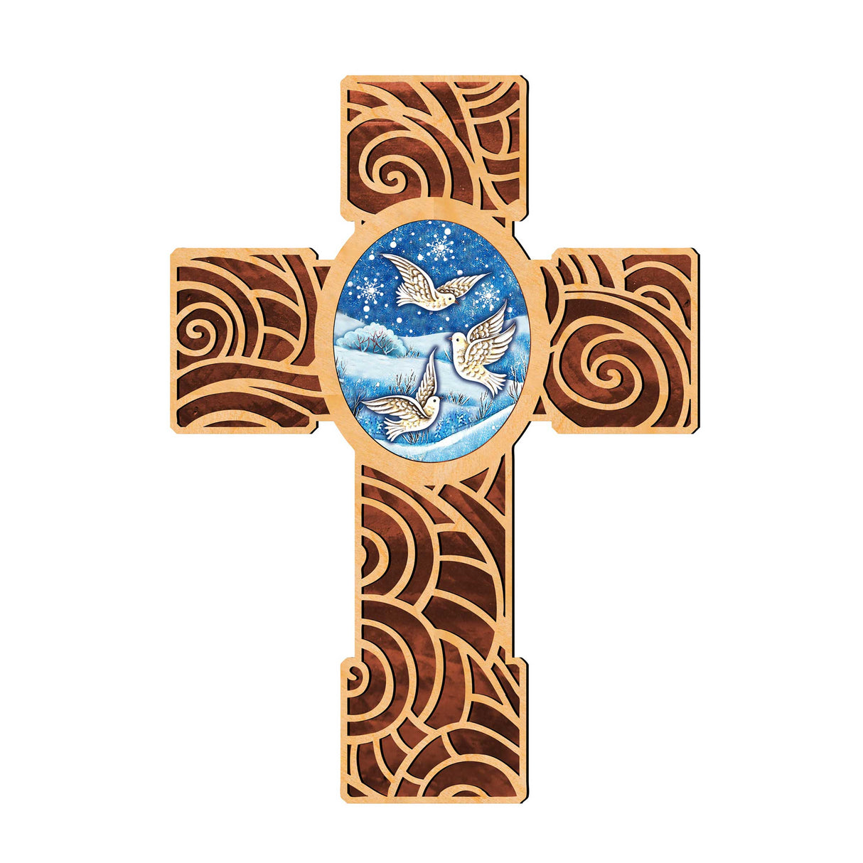Cruz de madera de la paloma de la paz, cruz de madera moderna de Museum Icons - Decoración de primavera y Pascua - 88292