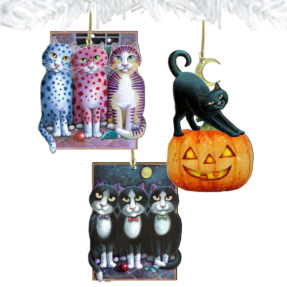 Juego de 3 adornos de madera con forma de gato para Halloween, de Laura Seeley - Decoración para Halloween y Acción de Gracias - 8100094S3-LS