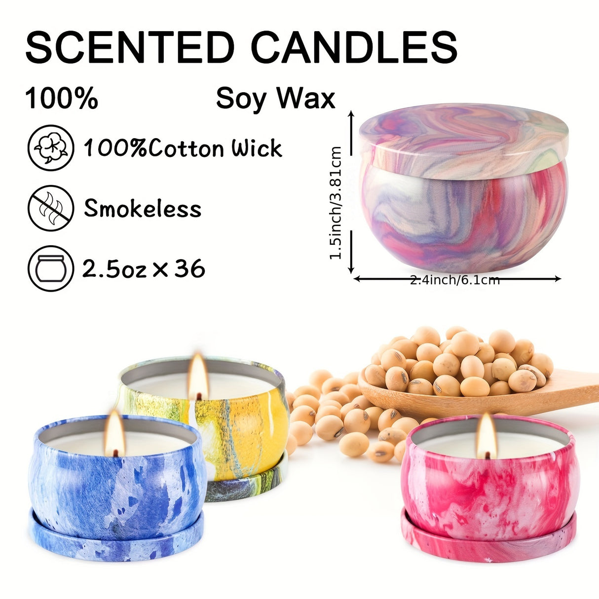 Halloween36 Pack Aromatherapy Scented Candle Gift Set Women's Scented Candle Home Natural Decorative Soy Wax Candle Tin Can Portable Travel Candle Yoga Mother's Day Valentine's Day Birthday Gift suit for father's day.