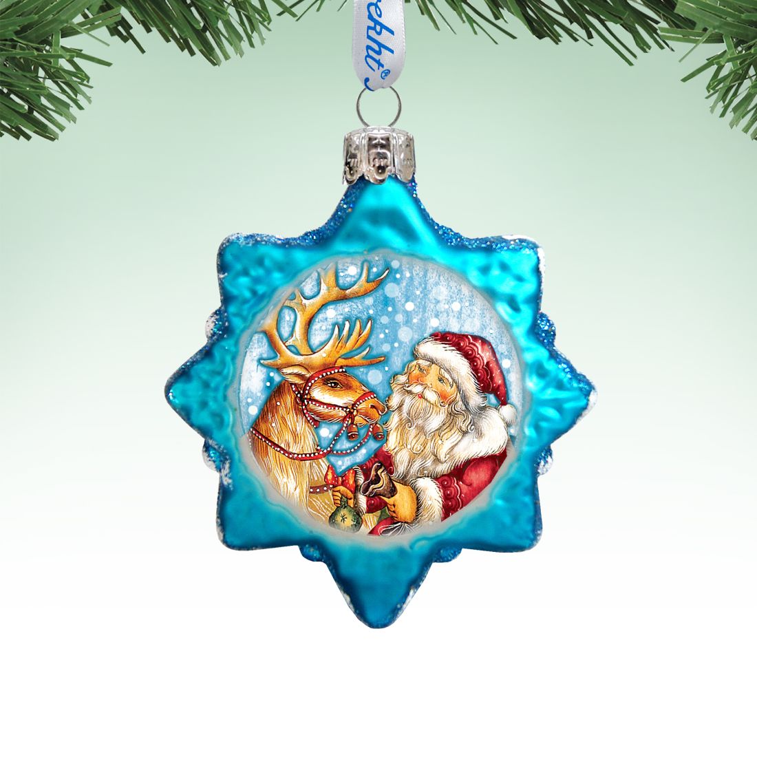 Adorno de vidrio con forma de reno y Papá Noel Mercurio de G. DeBrekht - Decoración navideña con muñeco de nieve y Papá Noel - 773088