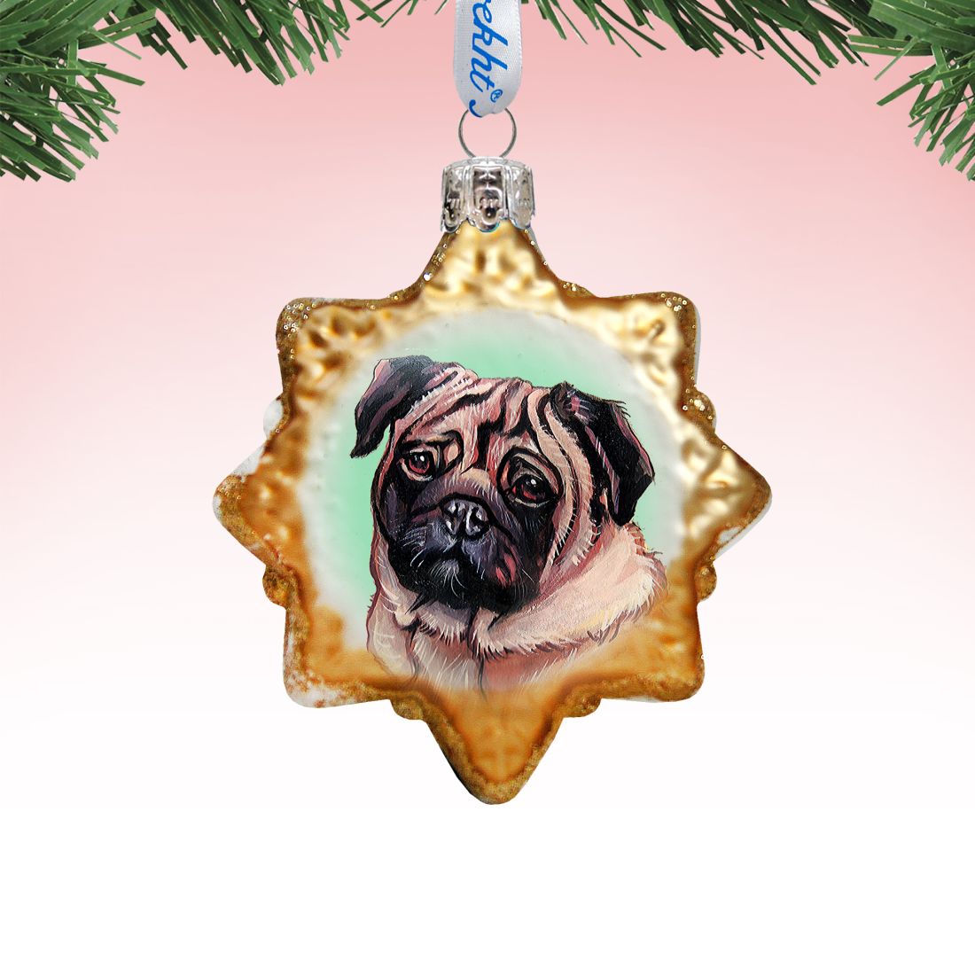 Cute Pug Mercury Glass Ornament by G. DeBrekht - Pets Dog and Cats Décor - 774019