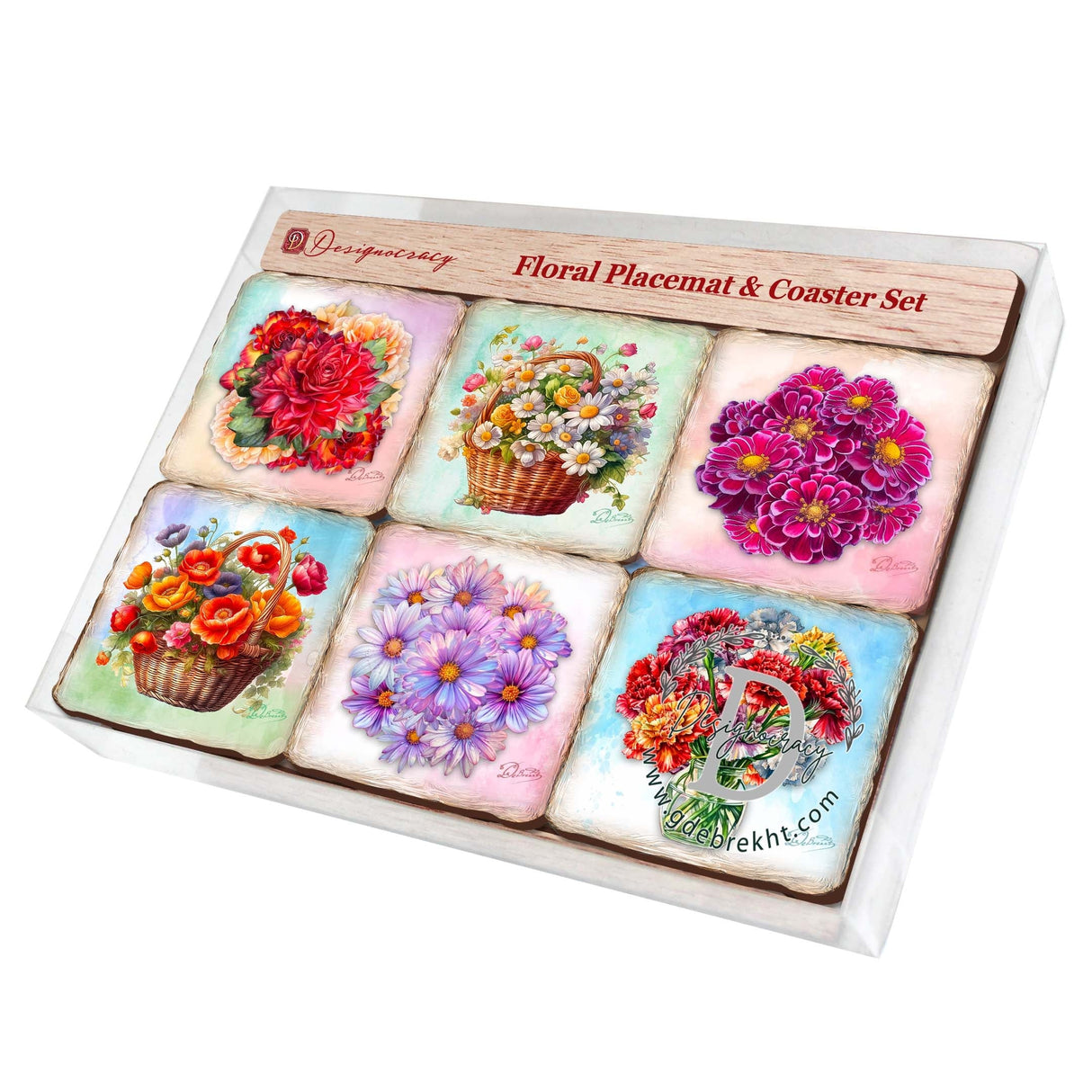 Bouquet of Flowers Wooden Cork Placemat and Coasters Gift Set of 7 by Nature Wonders - Nature Wildlife Decor  - 85444C-S7