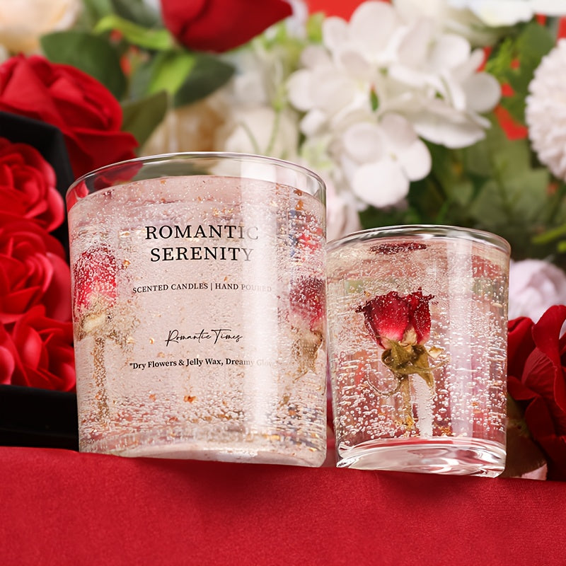 Bougie parfumée à la gelée de rose pour aromathérapie, ambiance romantique - Idéale pour les anniversaires, la Saint-Valentin, les anniversaires de mariage, Thanksgiving, Noël - 1 pièce, cire de soja dans un pot en verre