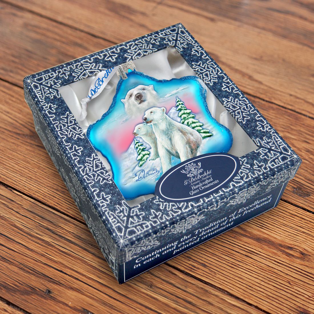 Adorno de cristal con forma de copo de nieve de oso polar de G. DeBrekht - Decoración navideña con temática de vida silvestre - 754-001