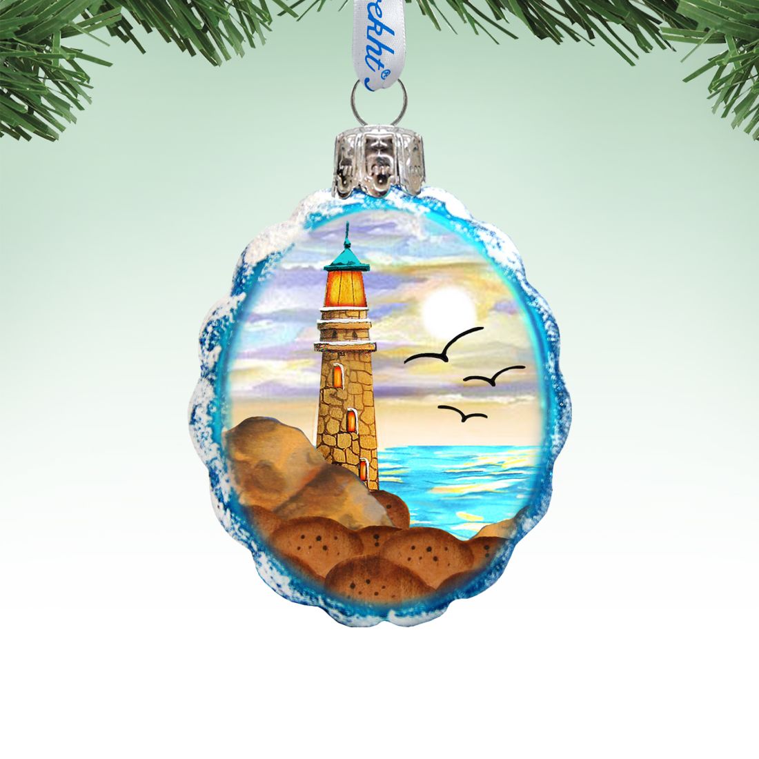 Flower Lighthouse Mercury Glass Ornament by G. DeBrekht - Coastal Holiday Décor - 777372