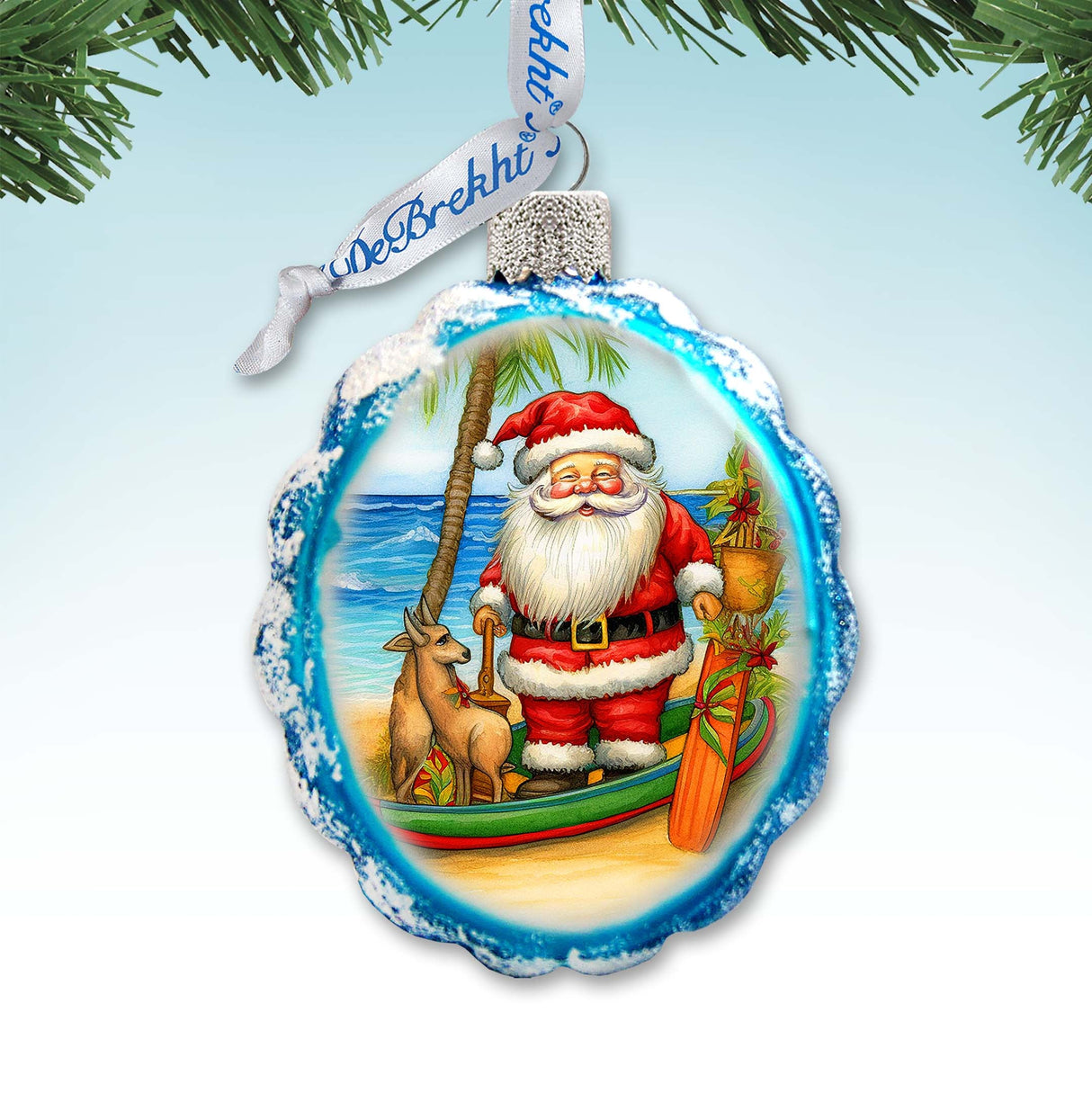 Holiday Coastal Décor - Santa on the Beach Keepsake Glass Ornaments by G. Debrekht - Christmas Décor - 777416