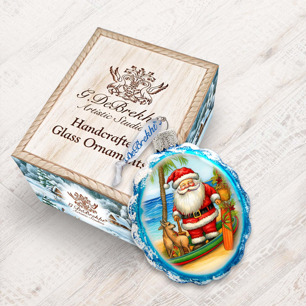 Holiday Coastal Décor - Santa on the Beach Keepsake Glass Ornaments by G. Debrekht - Christmas Décor - 777416