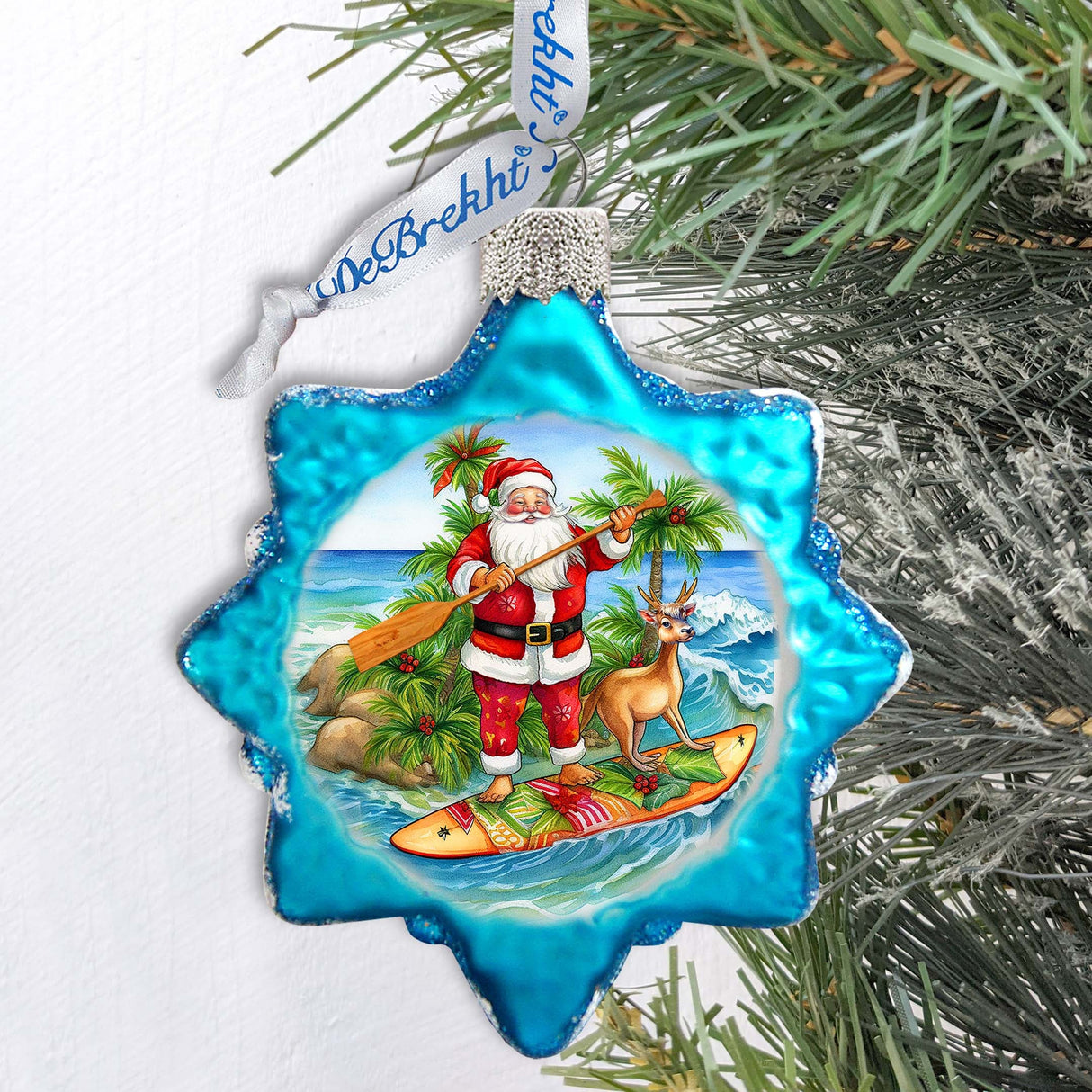 Holiday Coastal Ornament - Santa's Surf Keepsake Glass Ornaments by G. Debrekht - Christmas Décor - 777417
