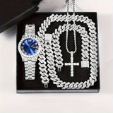 Diamond Luxury Steel Belt Quartz Watch Cuban Bracelet - Lootquake