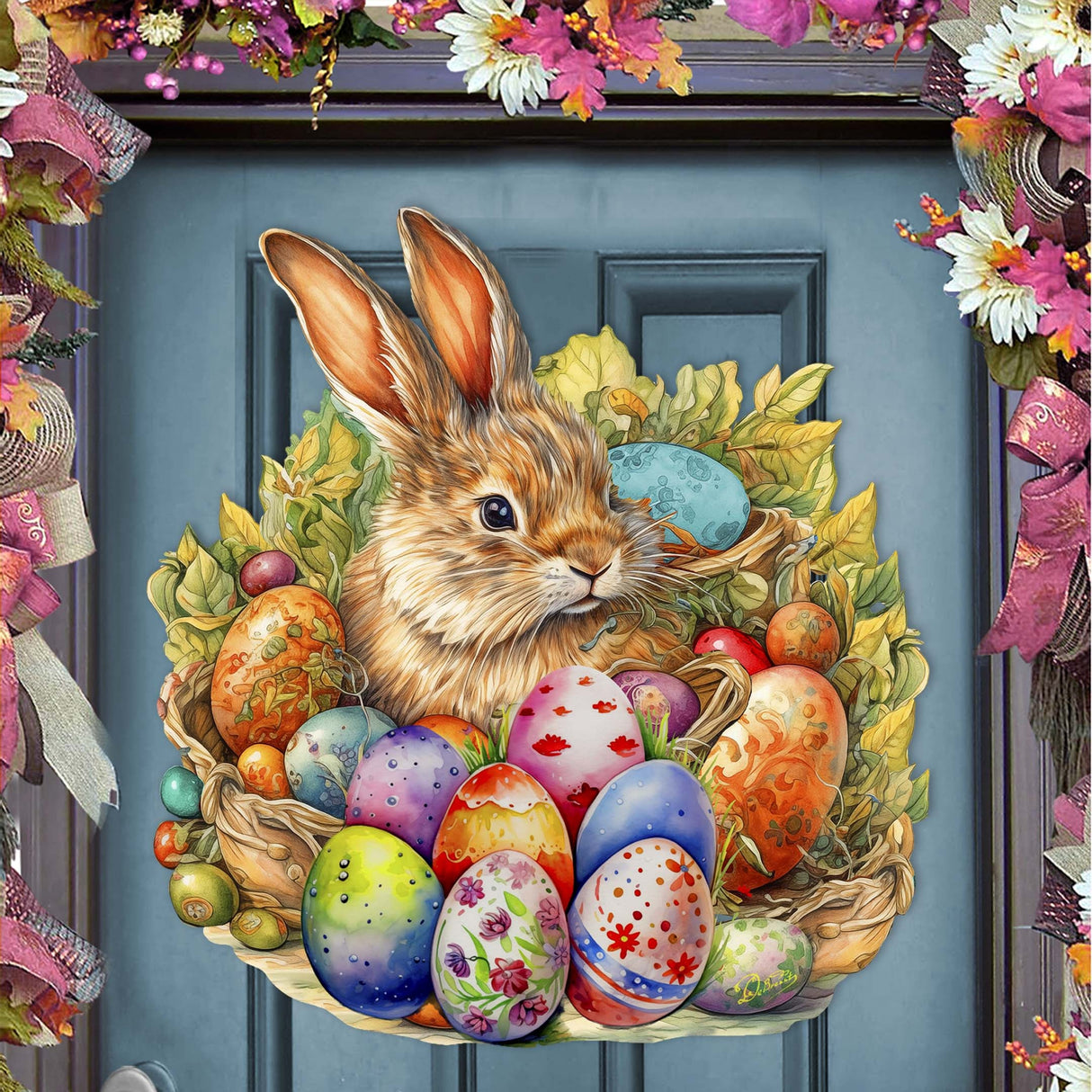 Easter Bunny with Eggs Holiday Door Decor by G. Debrekht - Easter Spring Decor - 8652766H