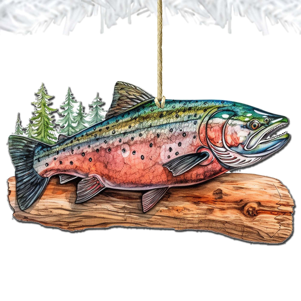 Magníficos adornos de madera de salmón rojo de G.Debrekht - Decoración navideña con temática de vida silvestre - 8710109-2