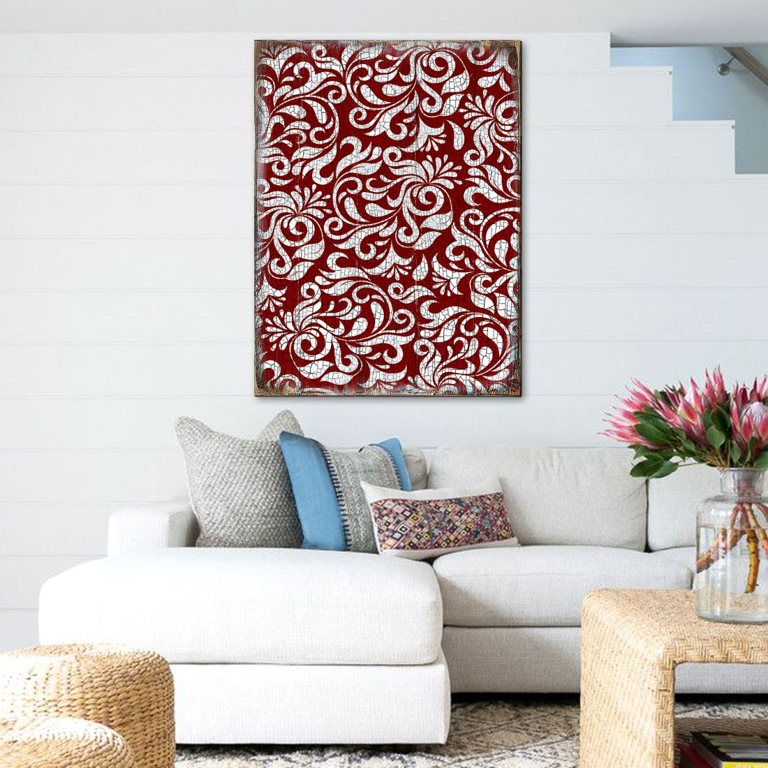 Arte mural rústico de madera con flores rojas de G. DeBrekht - Decoración floral ornamental - 95001B