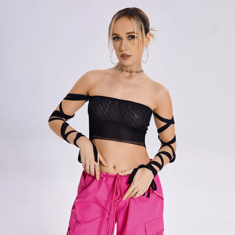 2023 New Style Womens Elastic Cross Arm Solid Color Straps Tank Top Casual Summer Ladies Slim Top - Lootquake