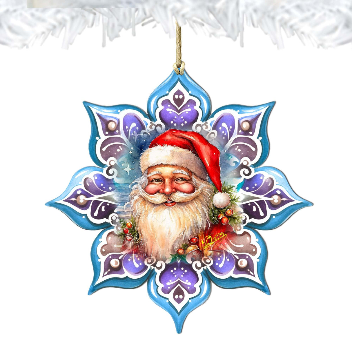 Adornos de madera con forma de copo de nieve de Papá Noel sonriente de G. Debrekht - Decoración navideña de Papá Noel y muñeco de nieve - 8688423