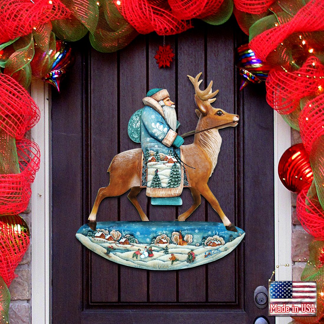 Decoración navideña para puerta con Papá Noel y reno, de G. DeBrekht - Decoración navideña con Papá Noel y muñeco de nieve - 8151123H