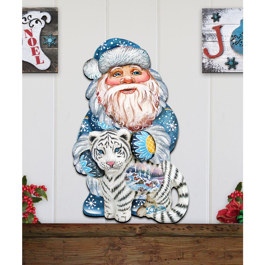 White Tiger Santa Christmas Door Decor by G. DeBrekht - Christmas Santa Snowman Decor - 8118091H