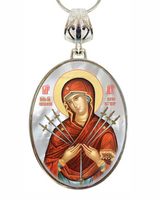 Virgin Mary of The Seven Swords Silver Plated Mother of Pearl Necklace - 43037