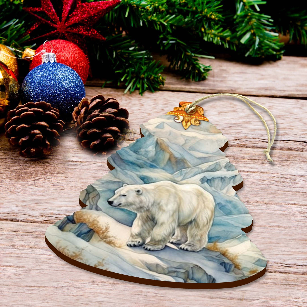 Arctic Glacier Polar Bear Tree Wooden Ornaments by G.Debrekht - Wildlife Holiday Decor - 870011