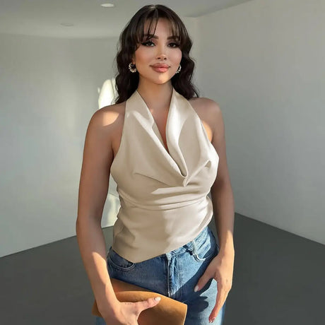 Women's Halter Backless Tank Vest Fashion Solid Color Slim Fit Tied Tube Top - Lootquake
