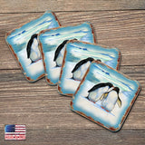Penguins Wooden Cork Coasters Gift Set of 4 by Nature Wonders - Nature Wildlife Decor  - 95382C-S4