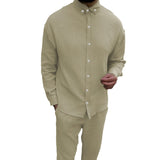European And American Autumn Men's Wrinkle Bubble Casual Suit Long Sleeve Tooling Trousers - Lootquake