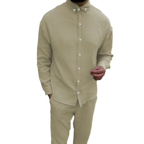 European And American Autumn Men's Wrinkle Bubble Casual Suit Long Sleeve Tooling Trousers - Lootquake