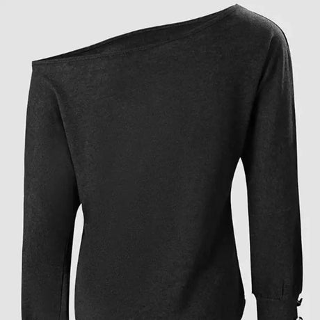 Women's Fashion New Off Shoulder Button Long Sleeved Casual Top T-shirt - Lootquake
