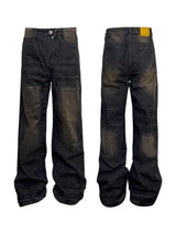 Niche Retro Washed Straight Deconstructed Jeans - Lootquake