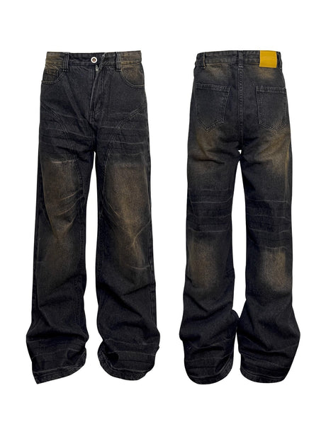Niche Retro Washed Straight Deconstructed Jeans - Lootquake