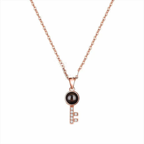 Minimalist Pure Silver Key Pendant Photo Projection Necklace - Lootquake