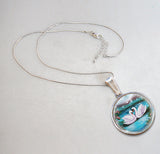 Swans in Love Silver Plated Mother of Pearl Jewelry Pendant Necklace - 44020