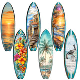 Juego de 6 imanes decorativos de madera con tablas de surf tropicales de G. Debrekht - Decoración costera - 8090069G-S6