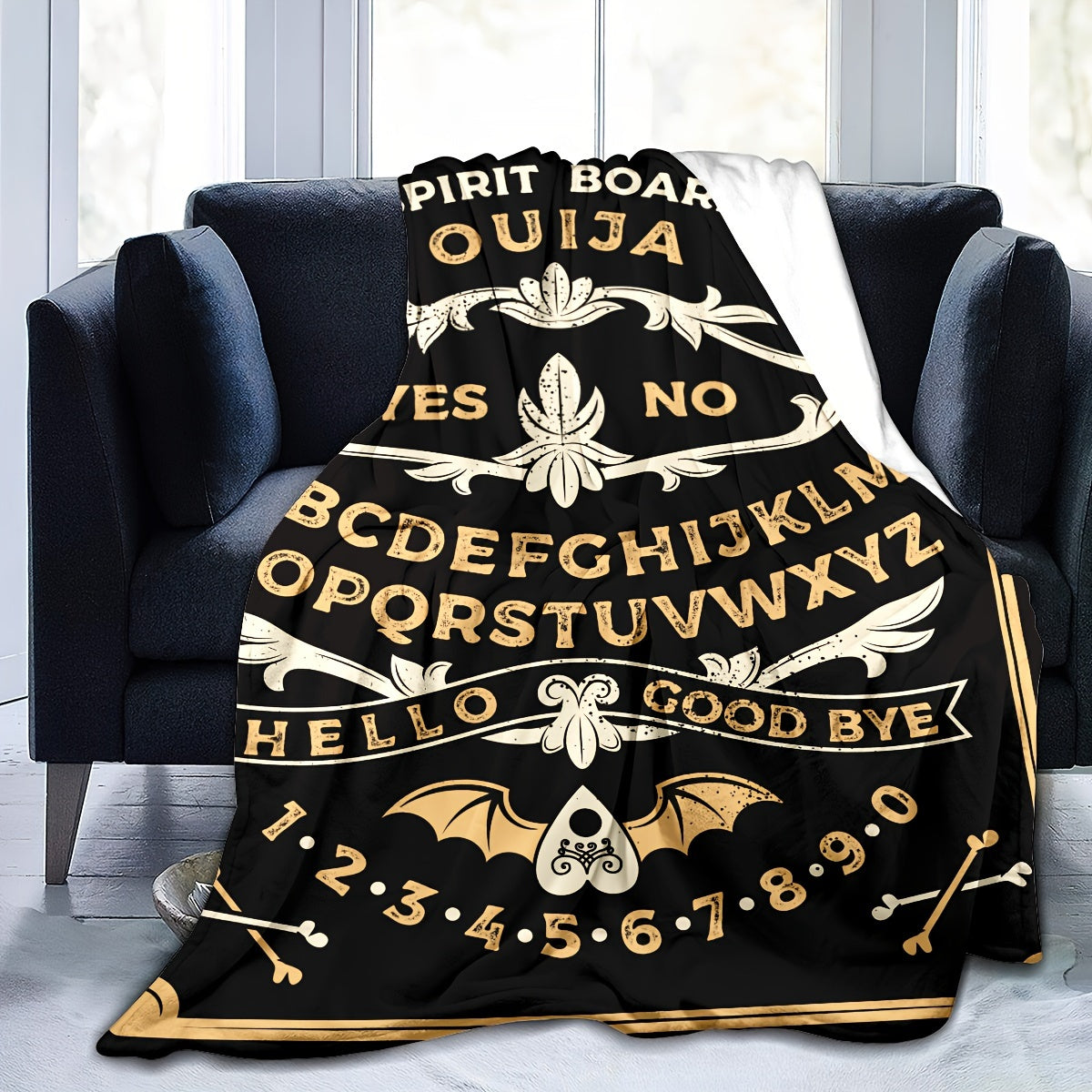 1pc Ouija Spirit Board Design Throw Blanket, Polyester Digital Print, Charming Style, Perfect Birthday Gift, Cozy Nap Blanket