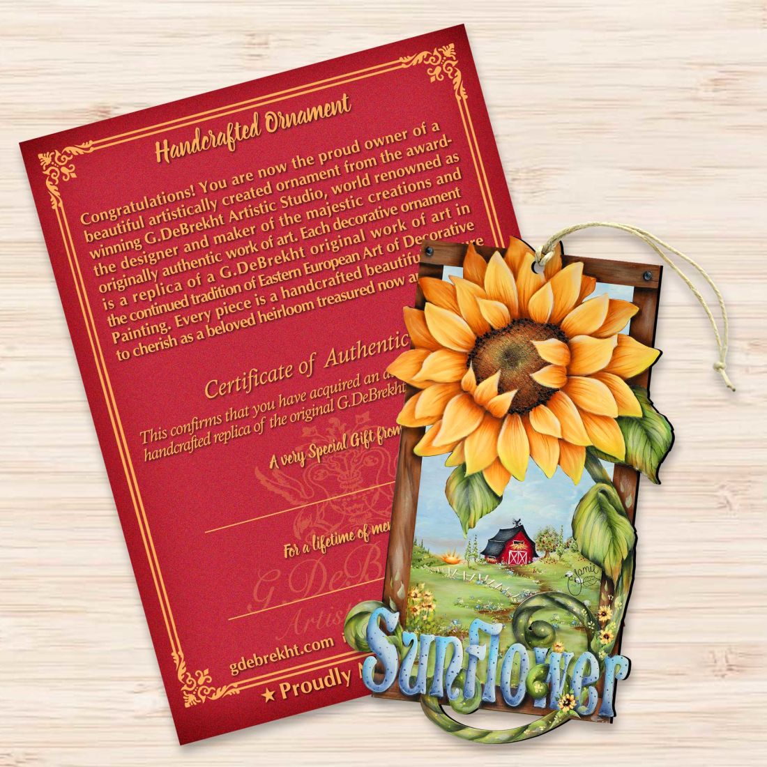 Adornos de madera de granjas de girasoles de Jamie Mills-Price - Decoración de primavera para Pascua - 8457701