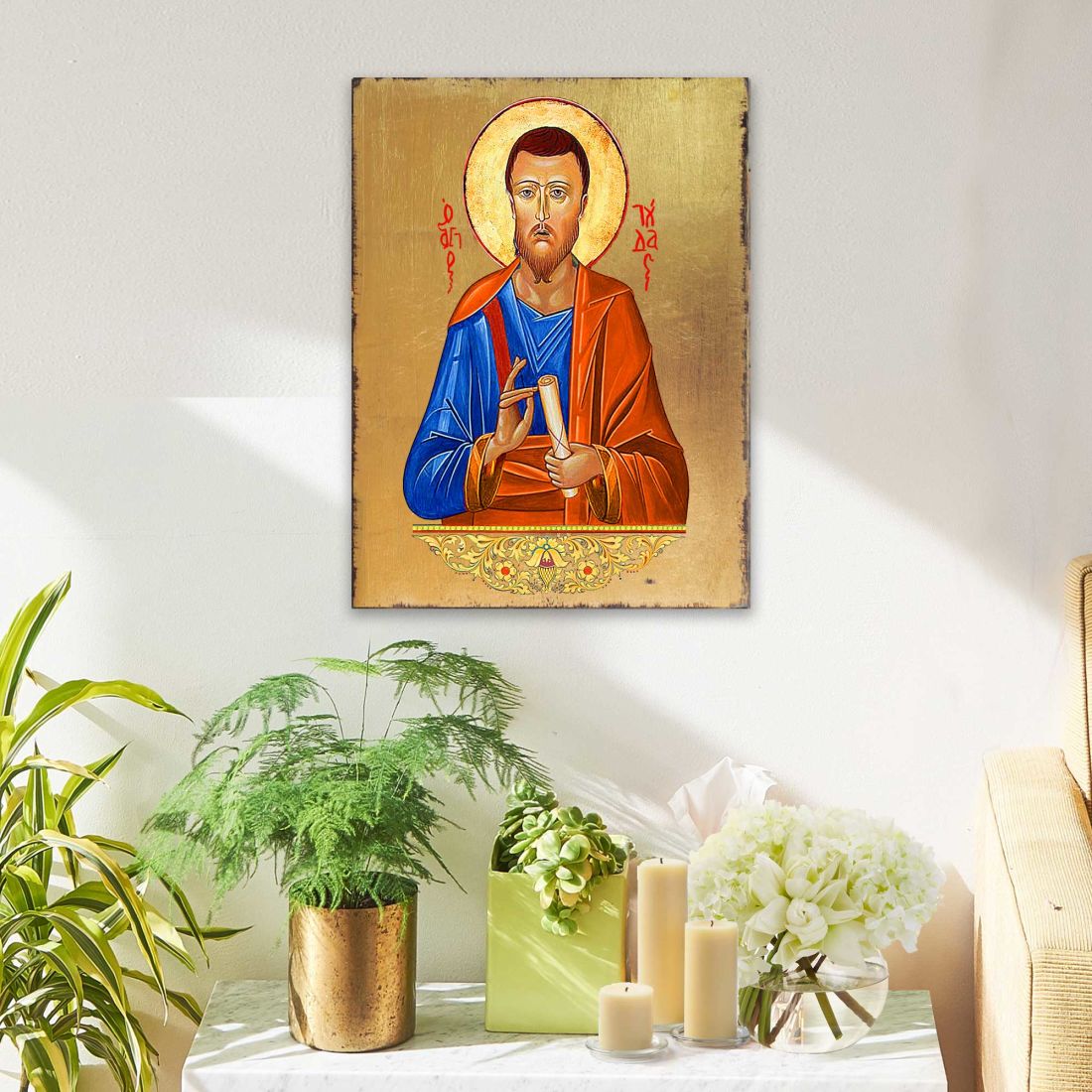 Icono religioso cristiano sagrado de San Judas Tadeo, de madera y chapado en oro - Decoración inspiradora - 85036