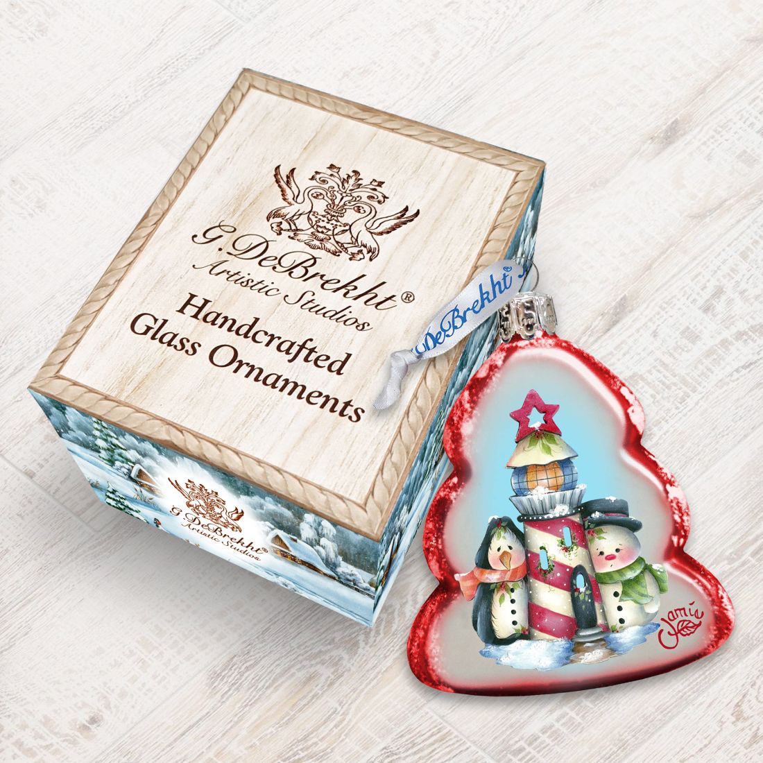 Adorno de cristal de mercurio con forma de pingüino y muñeco de nieve de Jamie Mills-Price - Decoración navideña de Papá Noel y muñeco de nieve - 778203-7508