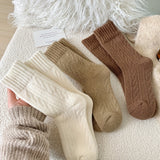 5 pares de calcetines de rizo liso, sencillos y cálidos, de tubo medio, medias y calcetería para mujer