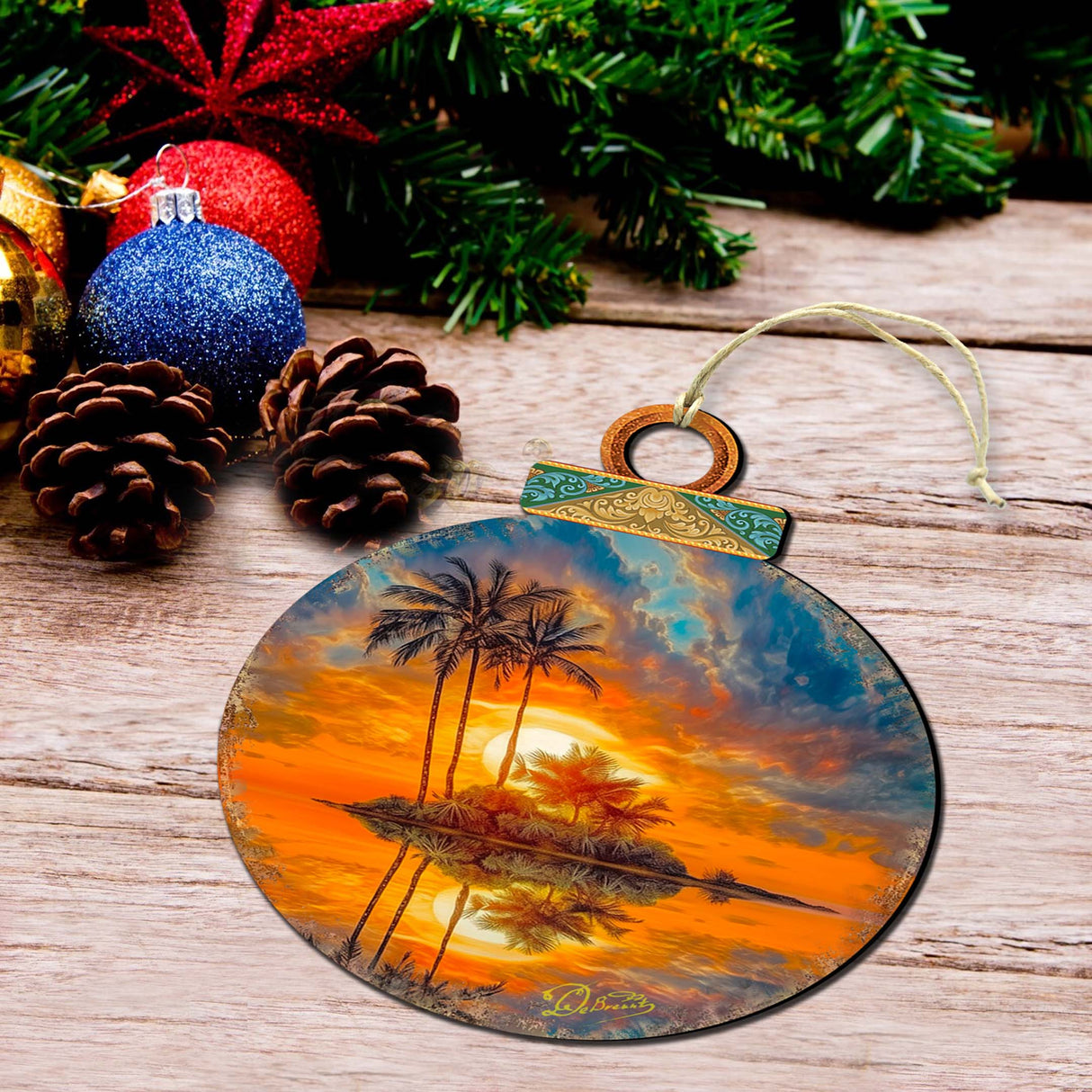 Coastal Christmas Decor - Ocean Sunset Wooden Ornaments by G. DeBrekht Coastal Holiday Decor - 8688171