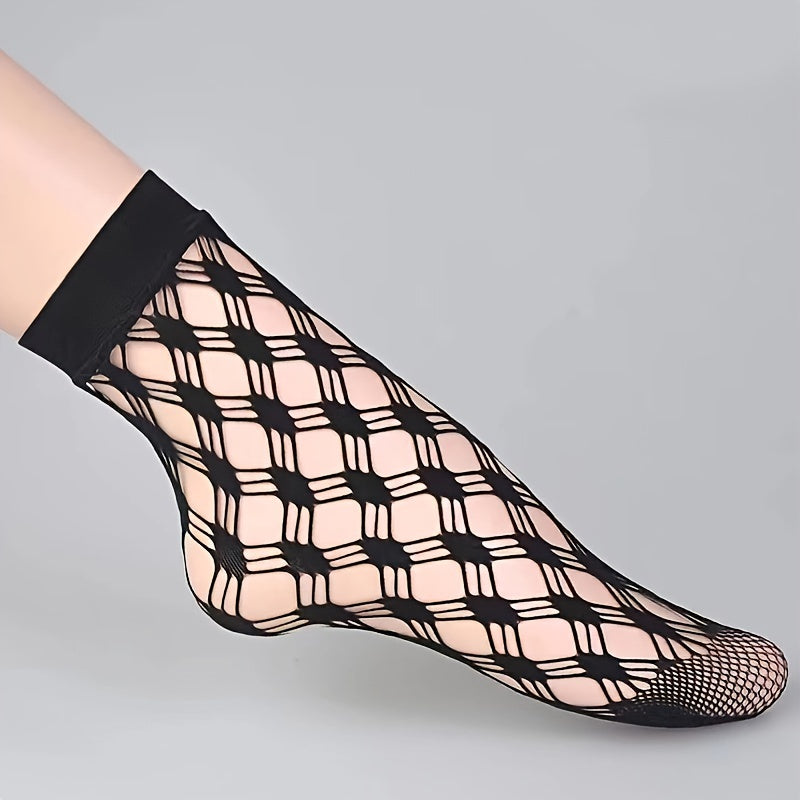 6 pares de calcetines de rejilla con encaje floral, calcetines tobilleros ultrafinos, medias y calcetería para mujer