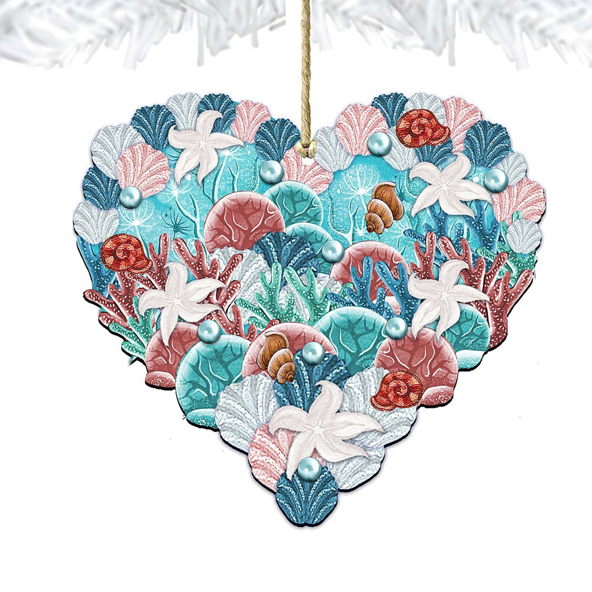 Coastal Heart Wooden Ornaments by G. DeBrekht - Coastal Holiday Decor - 8198737
