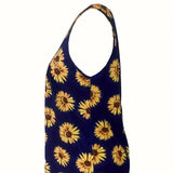 Ladies' Sunflower Print Casual Elegant Style Button Knit Detail Fashionable Vest - Lootquake