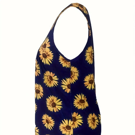 Ladies' Sunflower Print Casual Elegant Style Button Knit Detail Fashionable Vest - Lootquake