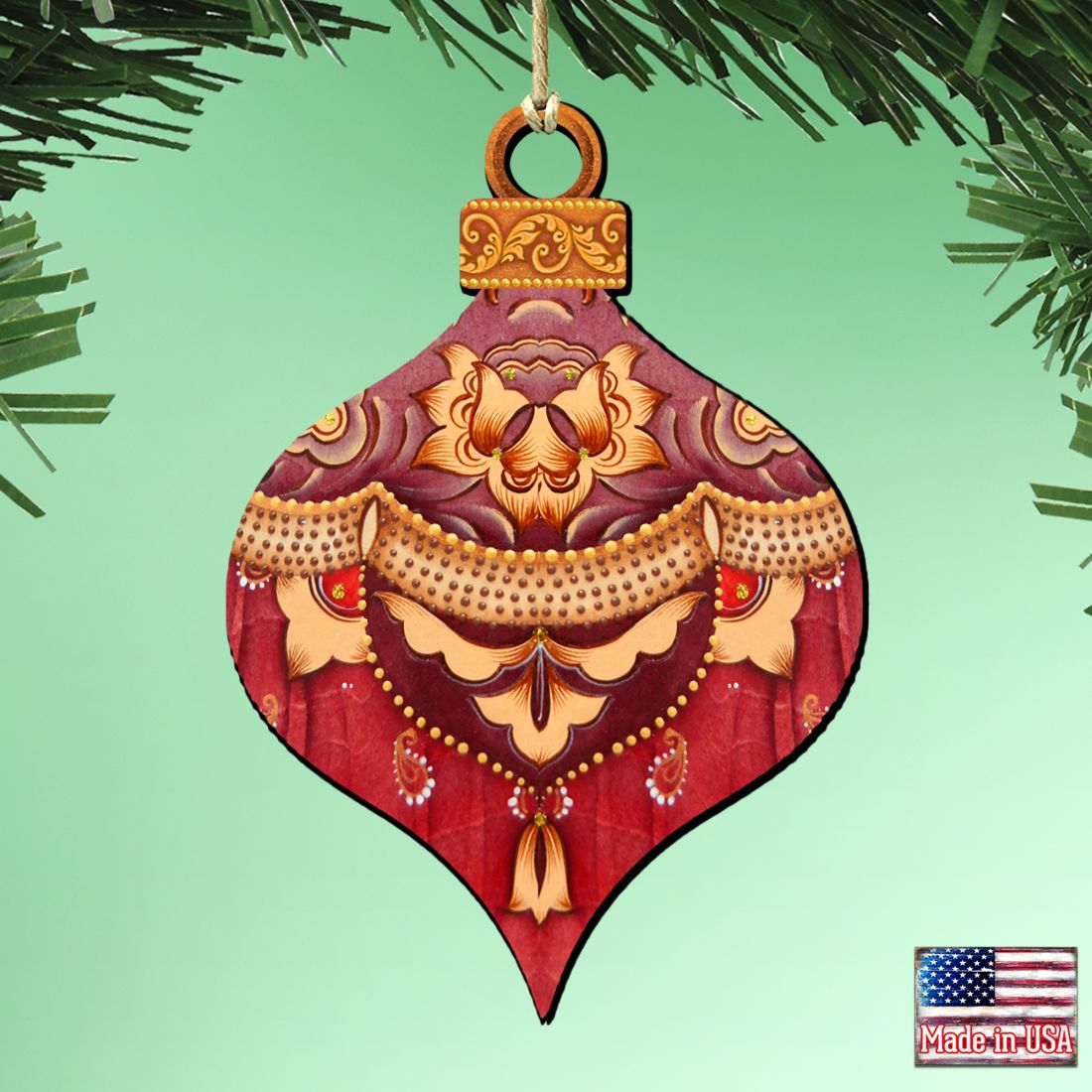 Adornos de madera con forma de bola roja redonda de G. DeBrekht - Decoración navideña - 8193148