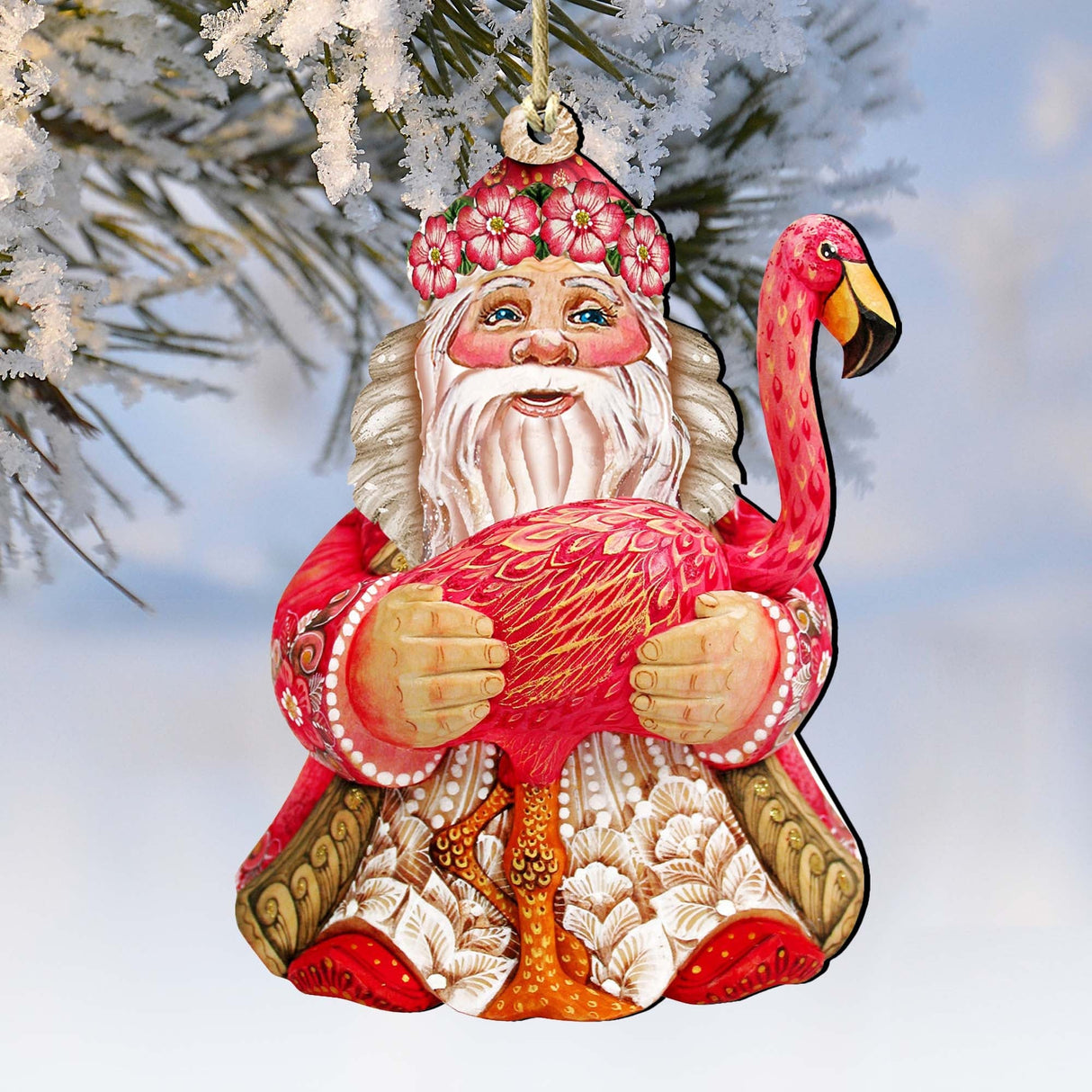 Flamingo Santa Christmas Wooden Ornaments by G. DeBrekht - Christmas Santa Snowman Decor - 8117835